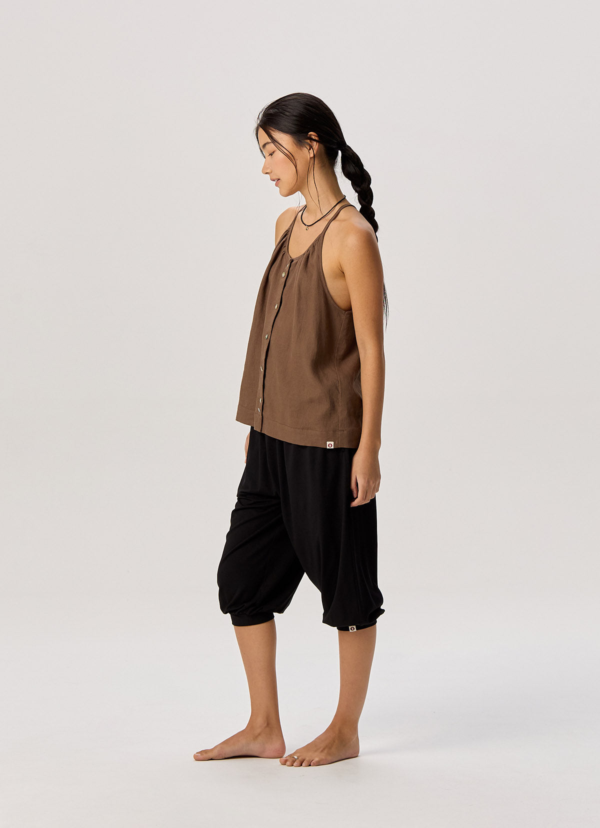 Linen shirring sleeveless_Brown Lentil