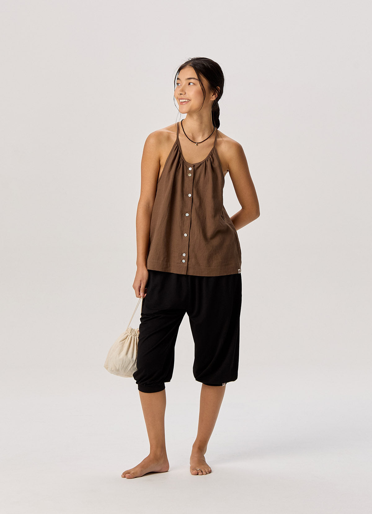 Linen shirring sleeveless_Brown Lentil