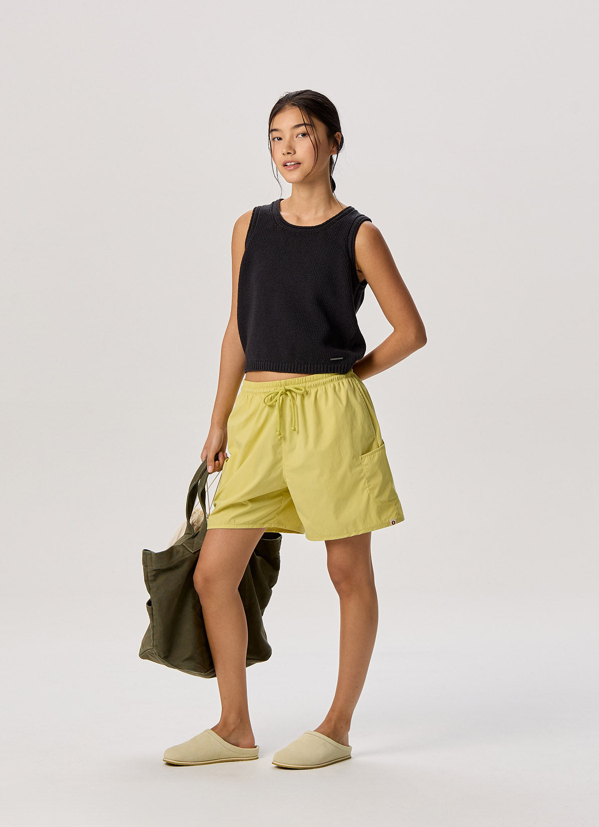 Linen rolled knit top_Navy