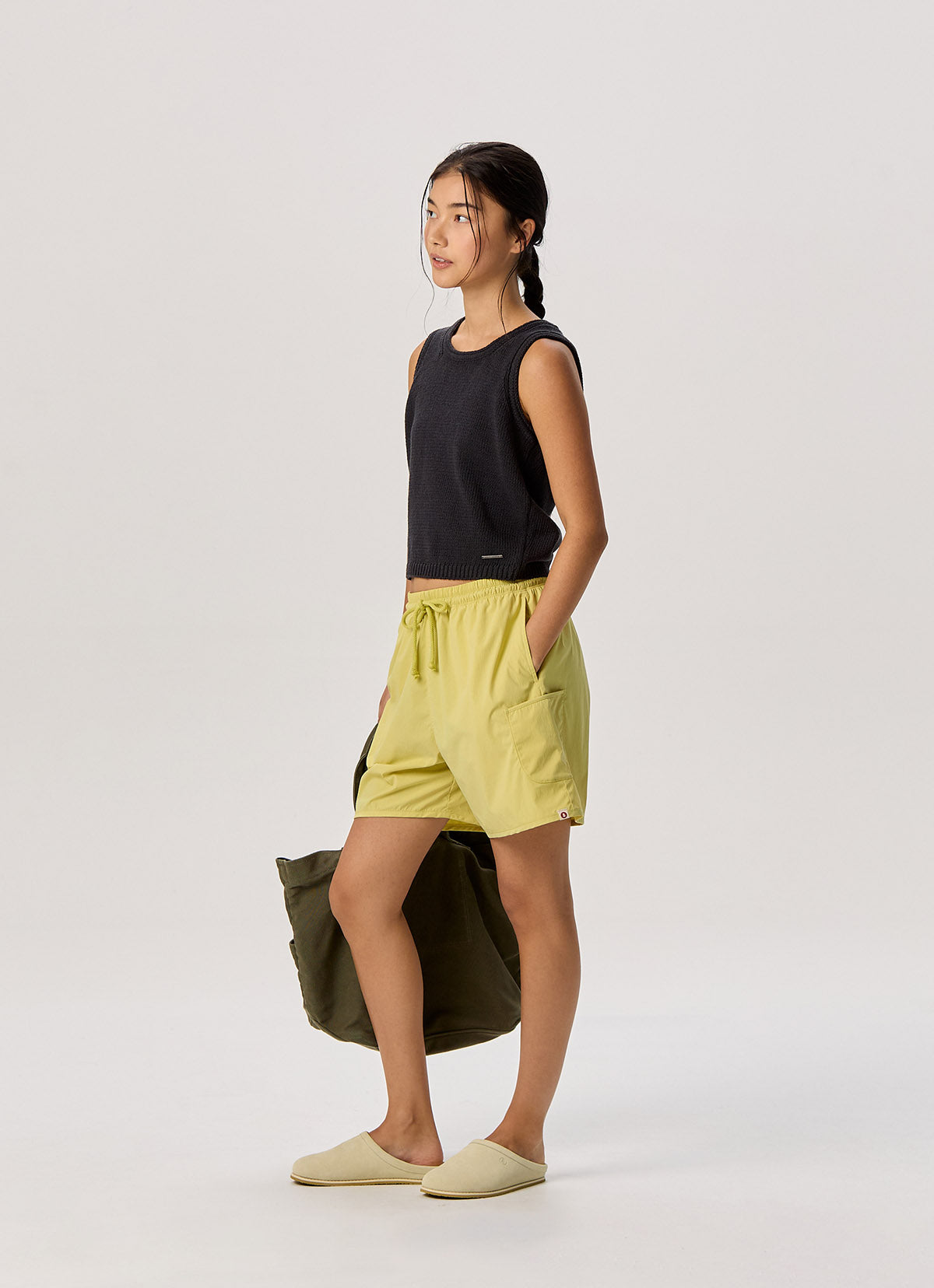 Linen rolled knit top_Navy