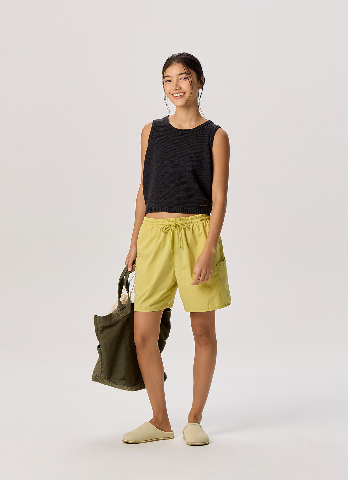 Linen rolled knit top_Navy