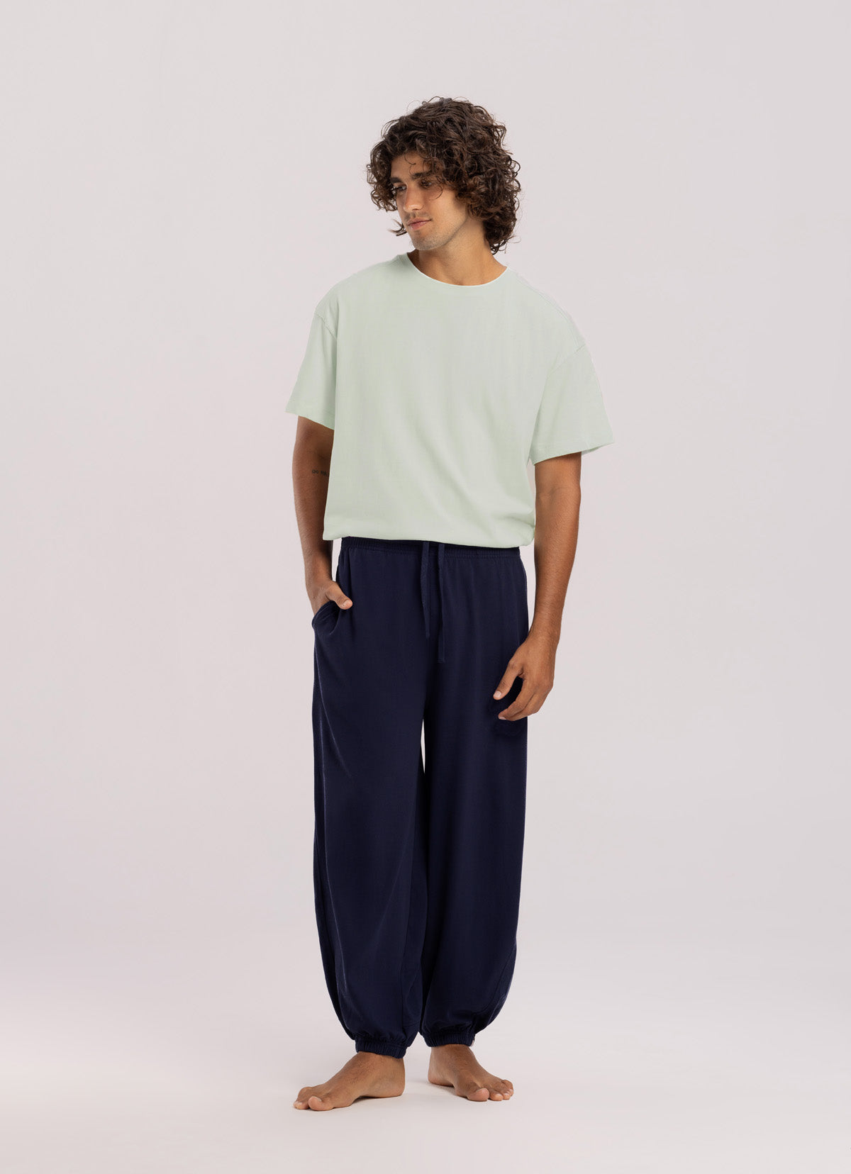 Diagonal jogger pants (Unisex)_Peacoat