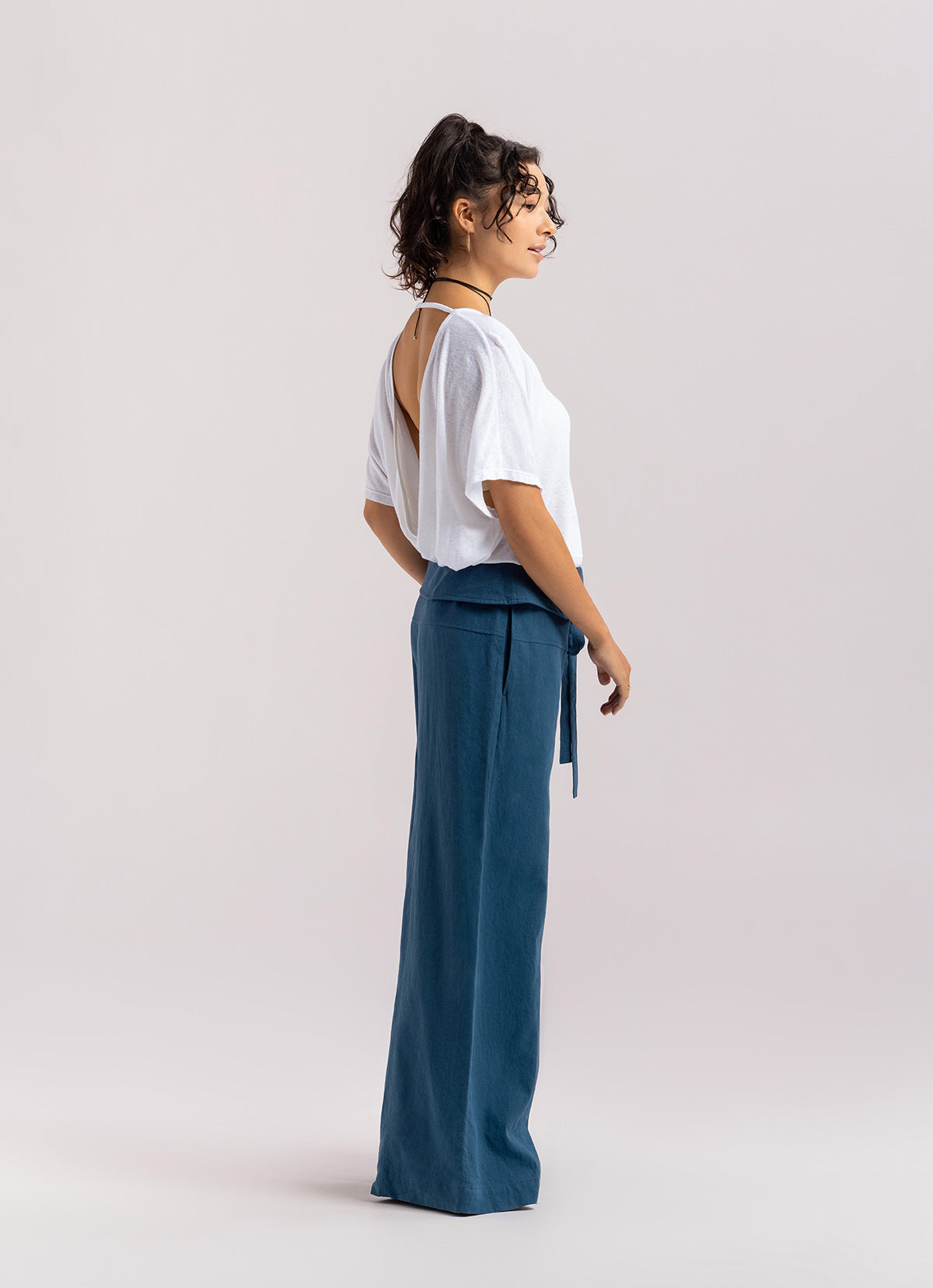 Linen string pants_Deep Blue