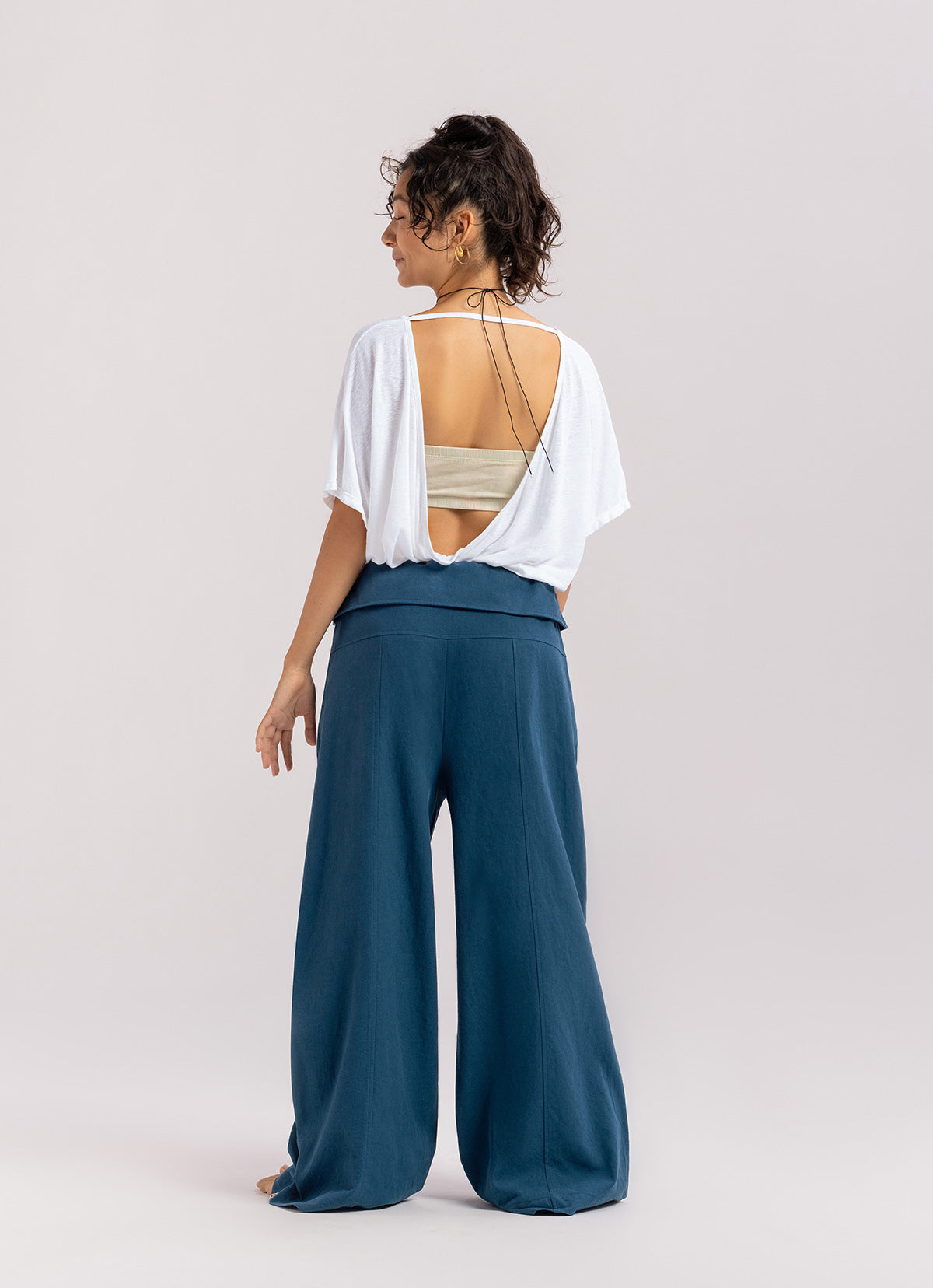 Linen string pants_Deep Blue