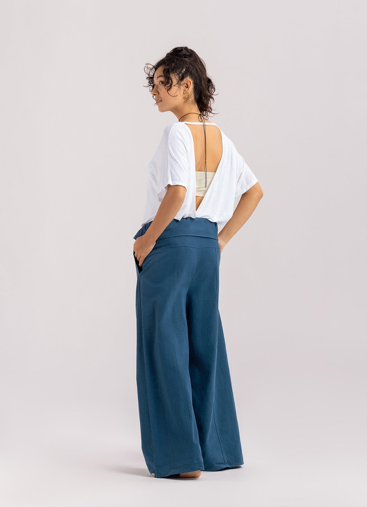 Linen string pants_Deep Blue