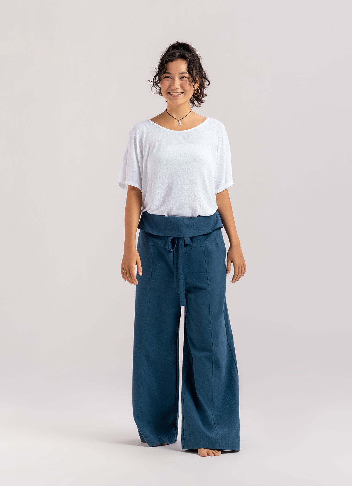 Linen string pants_Deep Blue