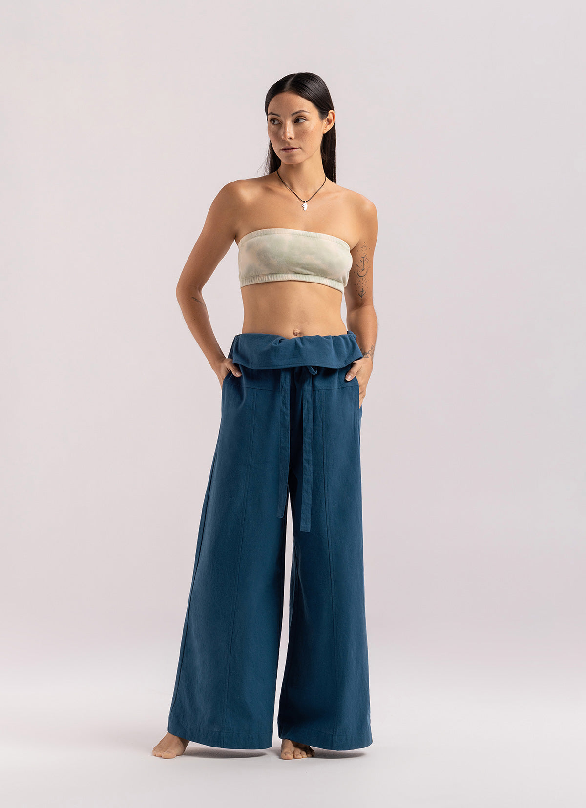 Linen string pants_Deep Blue