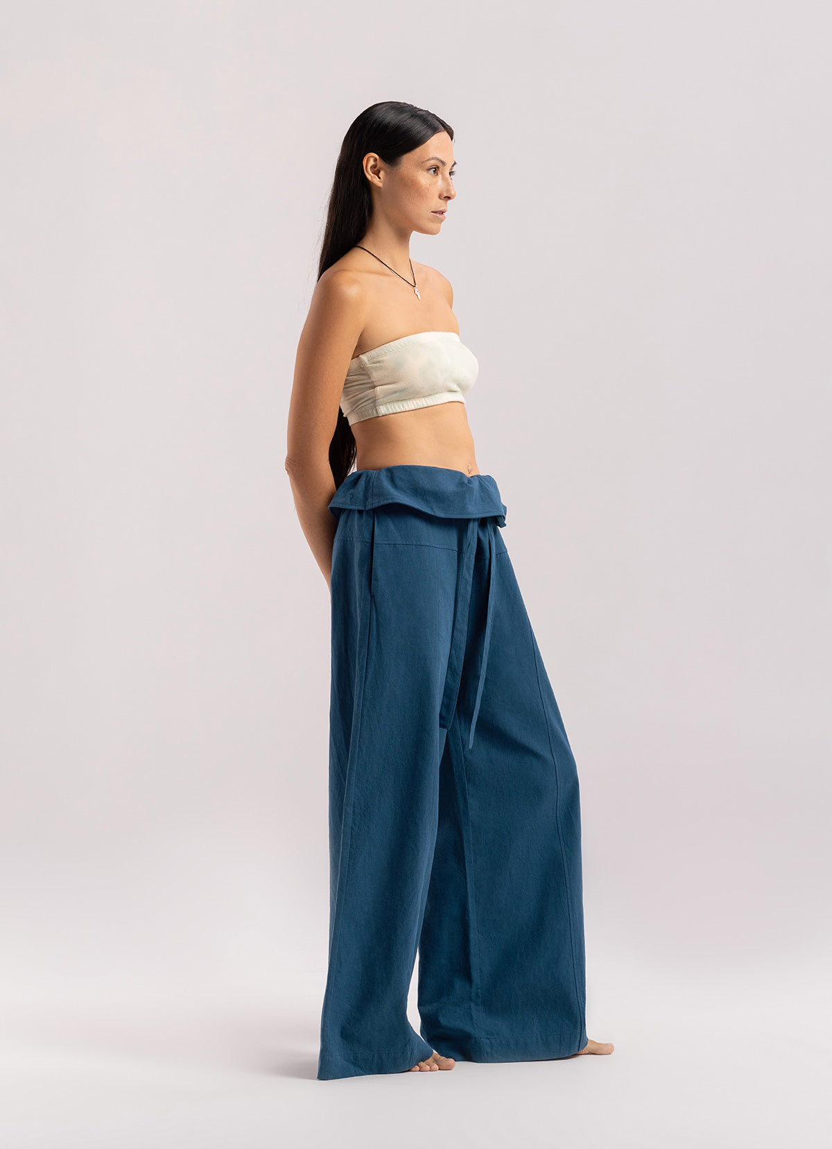 Linen string pants_Deep Blue