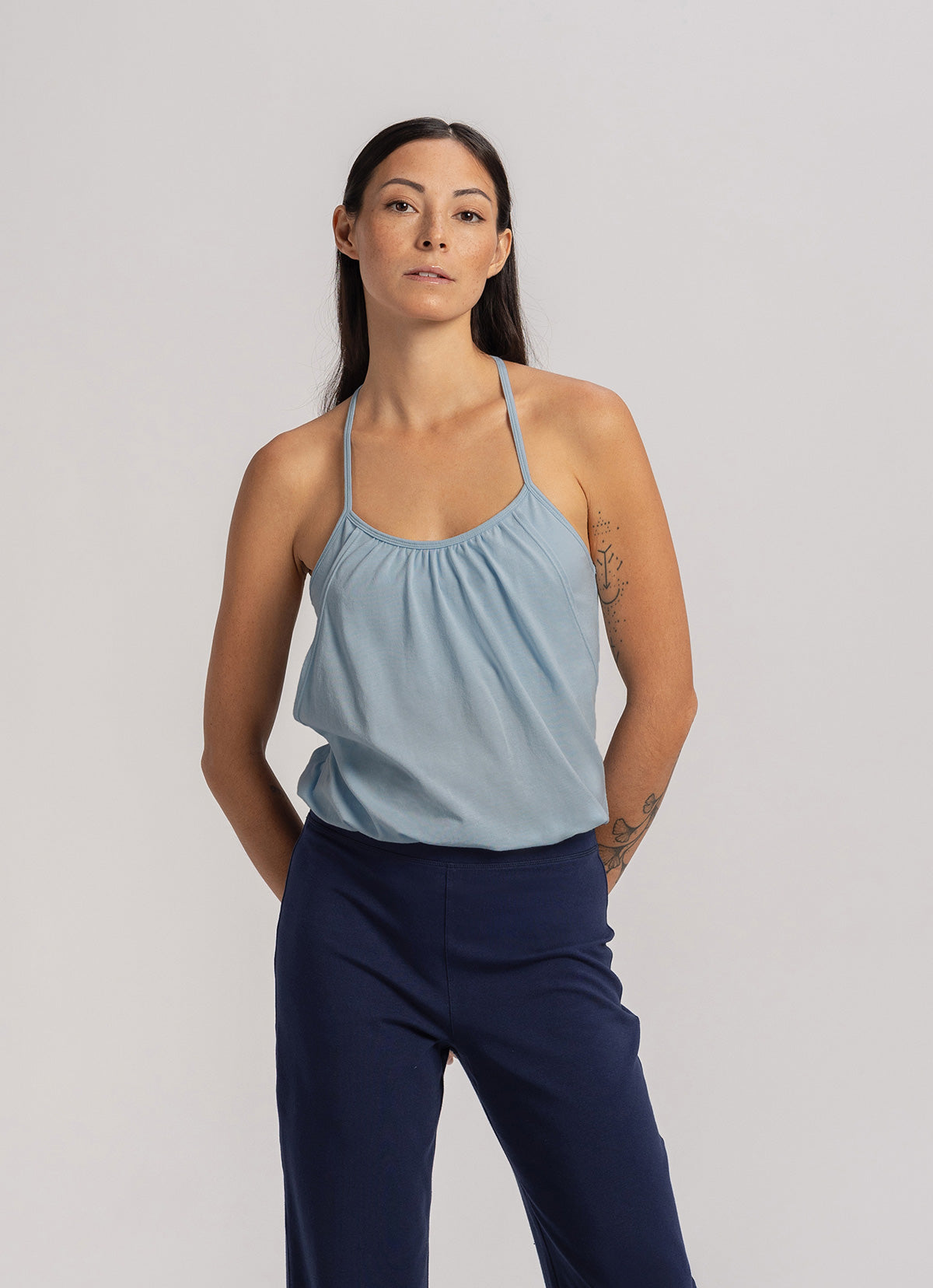 Layered halter tank top_Celestial Blue