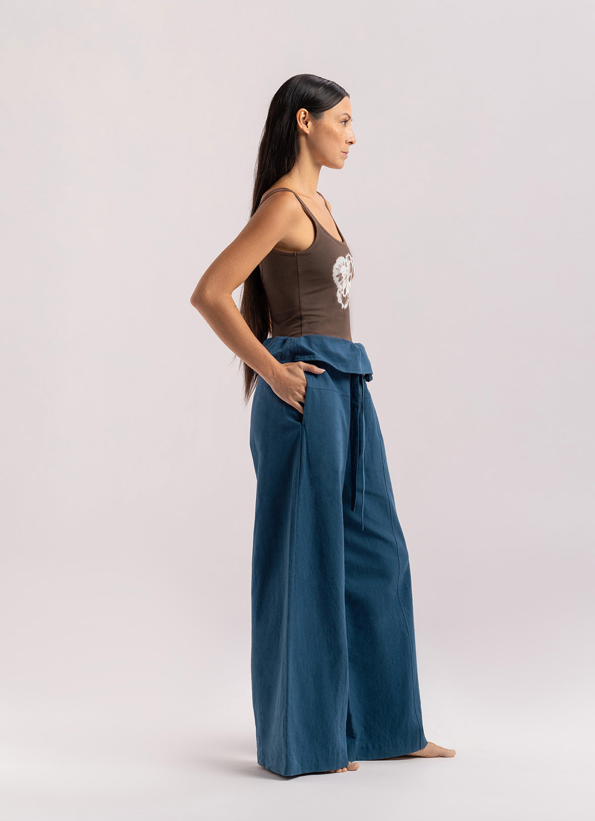 Linen string pants_Deep Blue