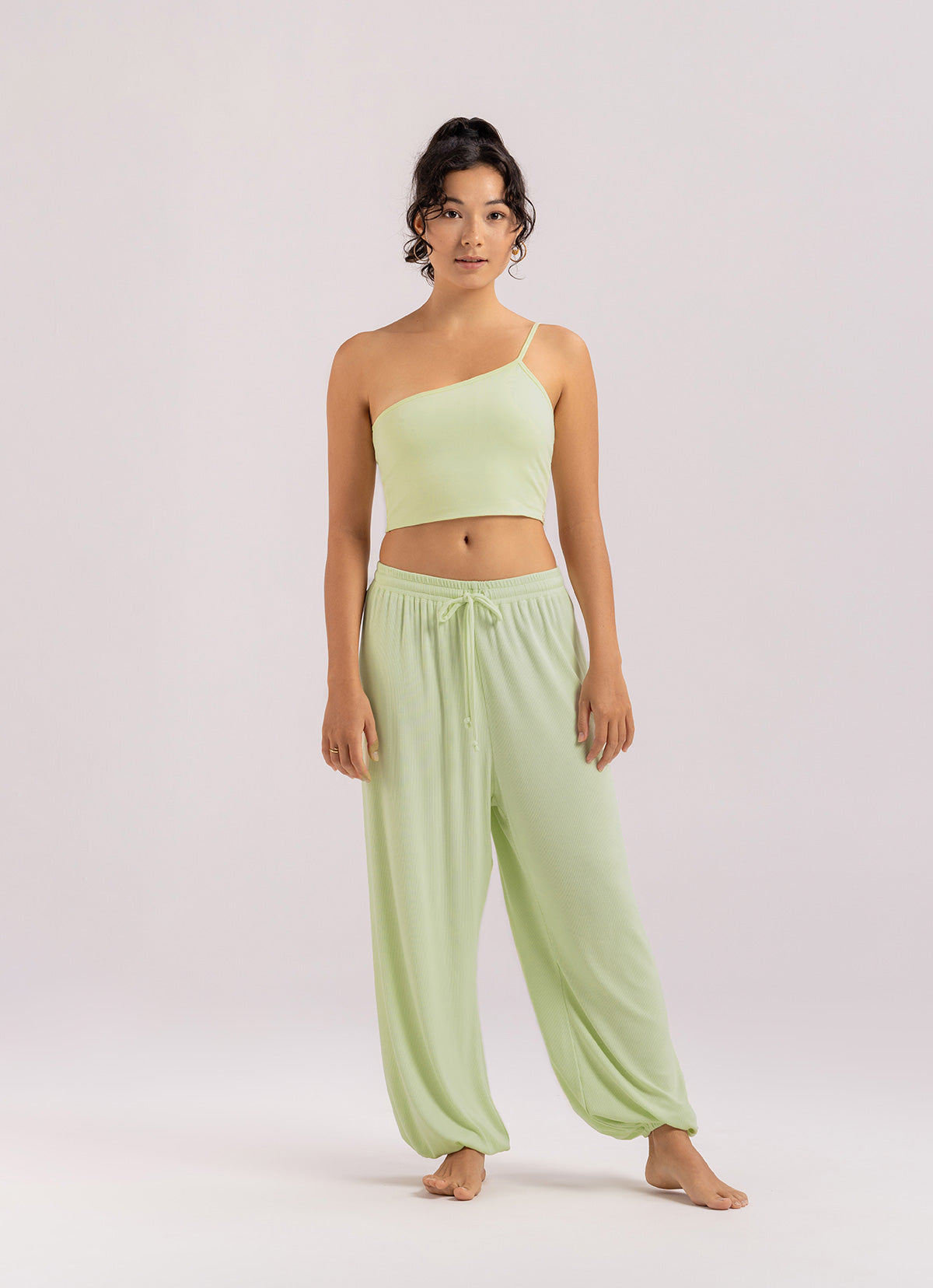 Rib jogger pants #1_Lime Cream