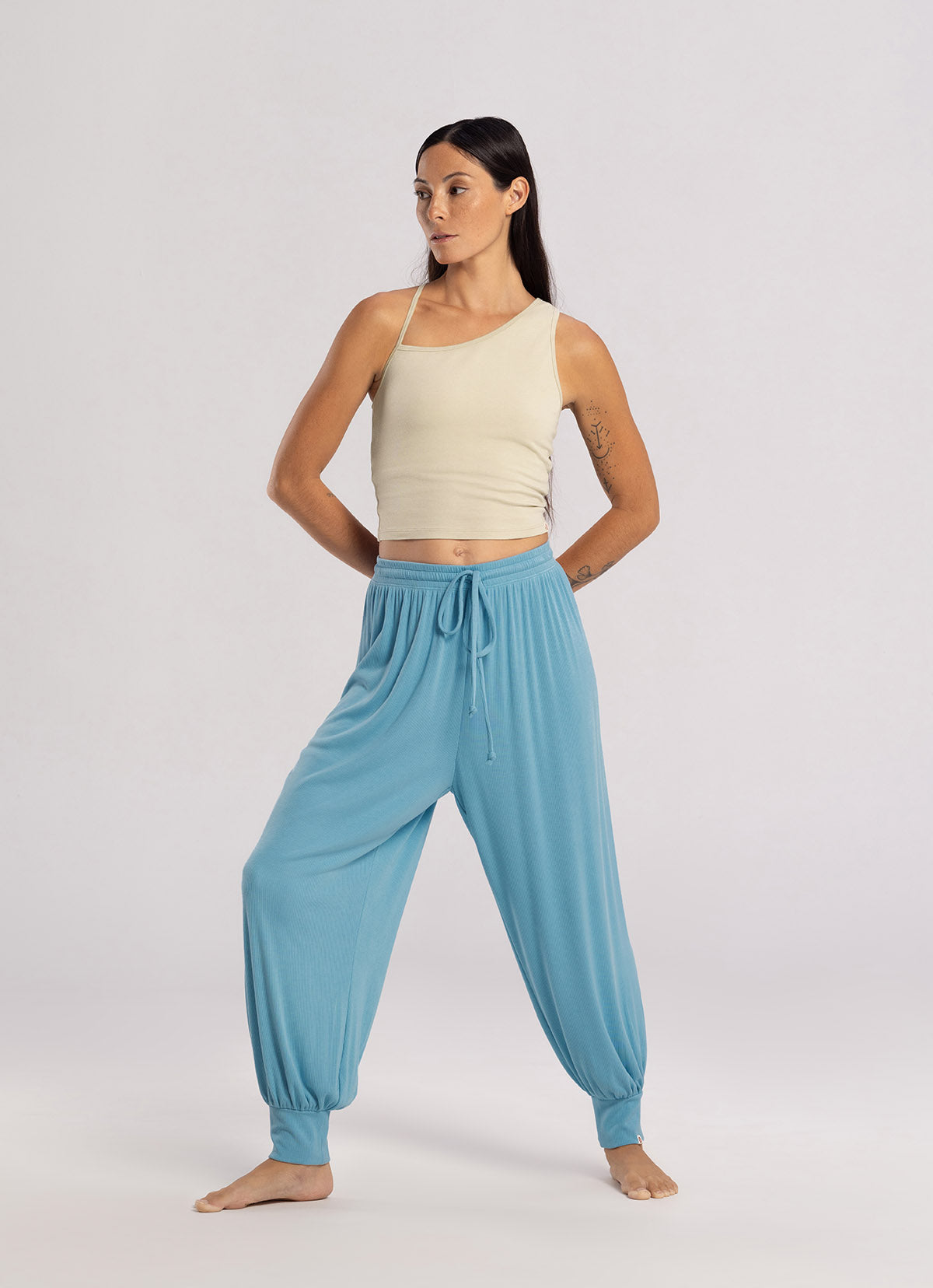 Rib jogger ankle pants_Delphinium Blue