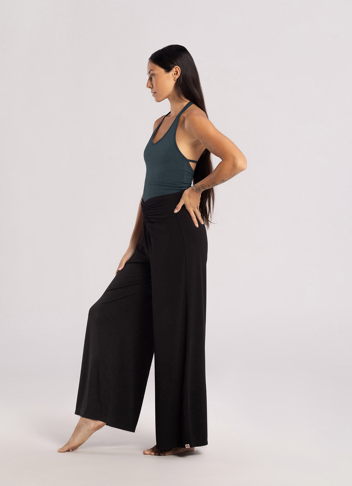 Shirring wide pants_Black