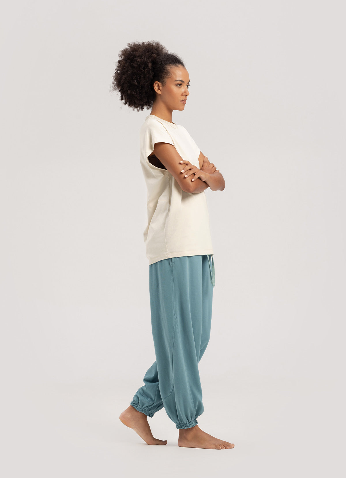 Diagonal jogger pants (Unisex)_Smoke Blue