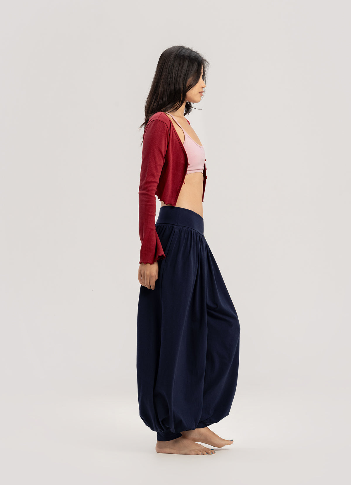 Crop rib cardigan_Karanda Red