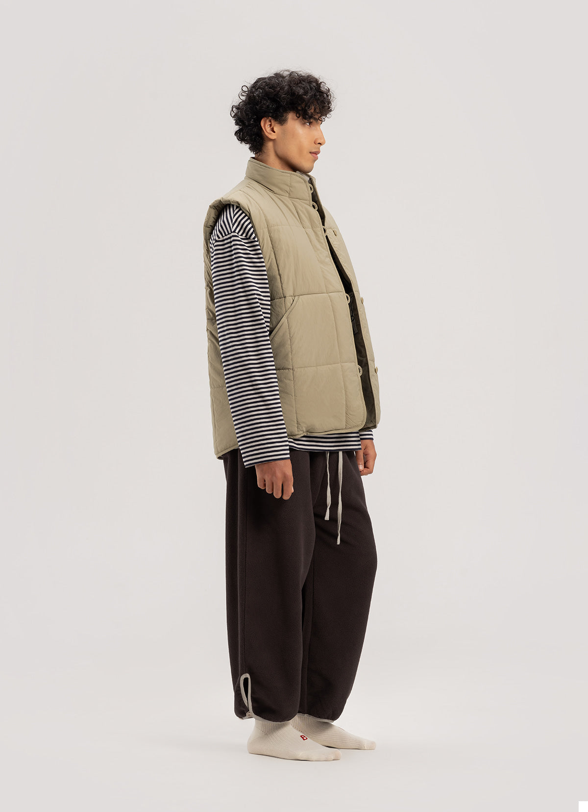 Button fleece pants (Unisex)_Brown