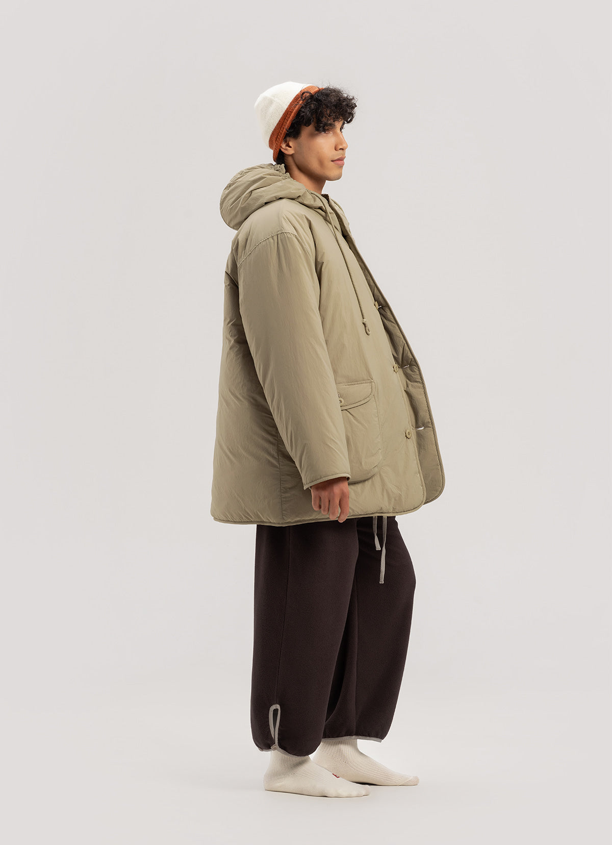 Button fleece pants (Unisex)_Brown