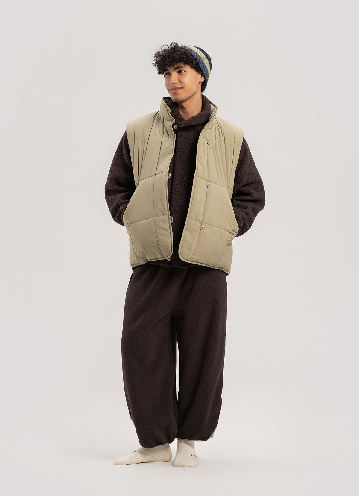 Button fleece pants (Unisex)_Brown