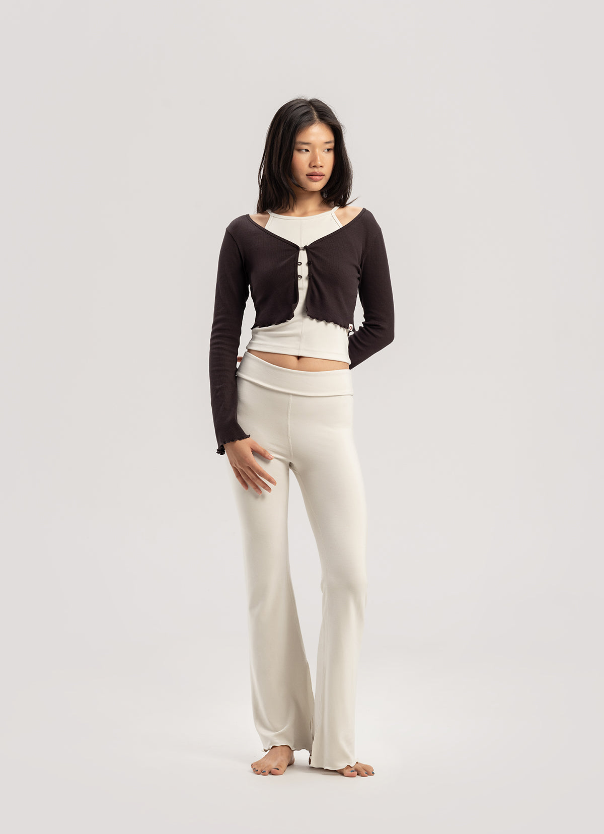 Crop rib cardigan_Chocolate Plum