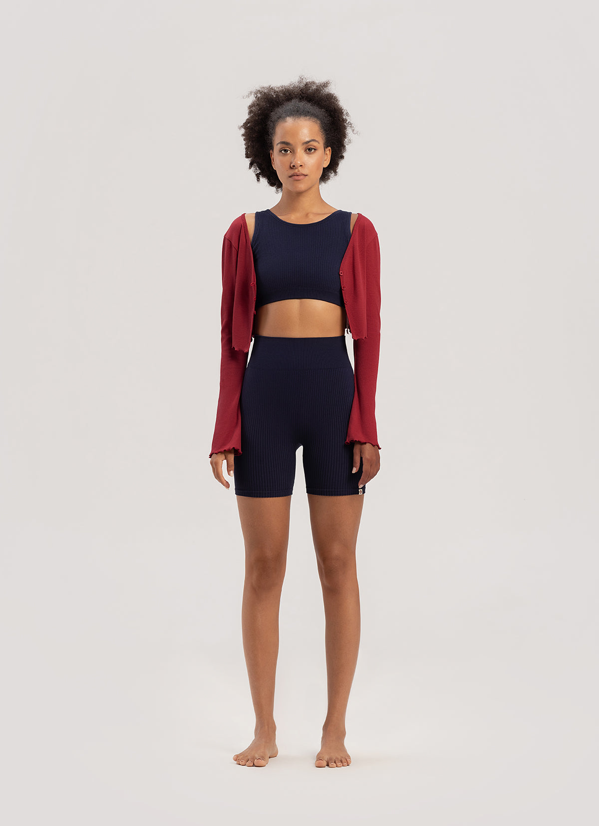 Crop rib cardigan_Karanda Red