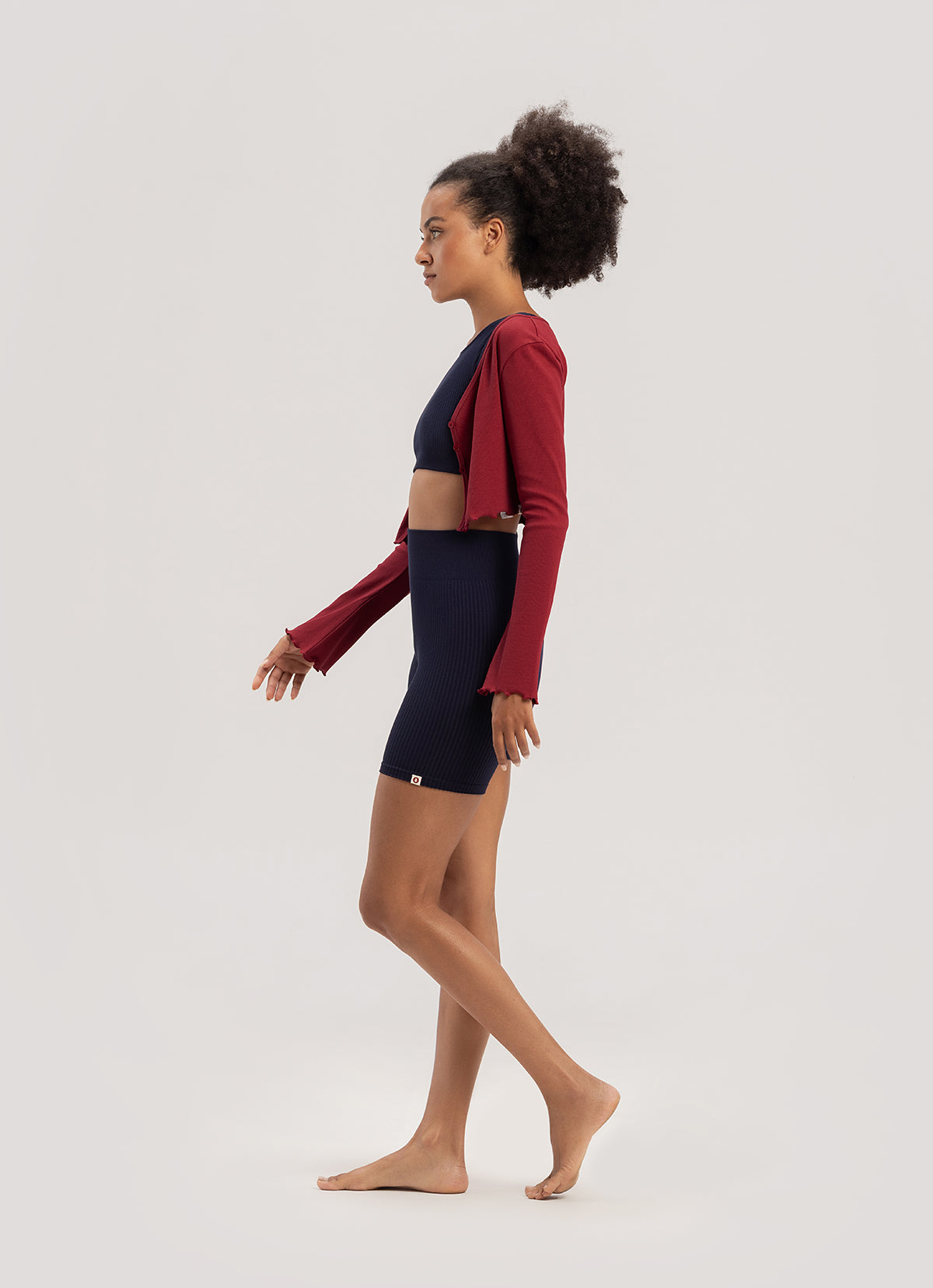 Crop rib cardigan_Karanda Red