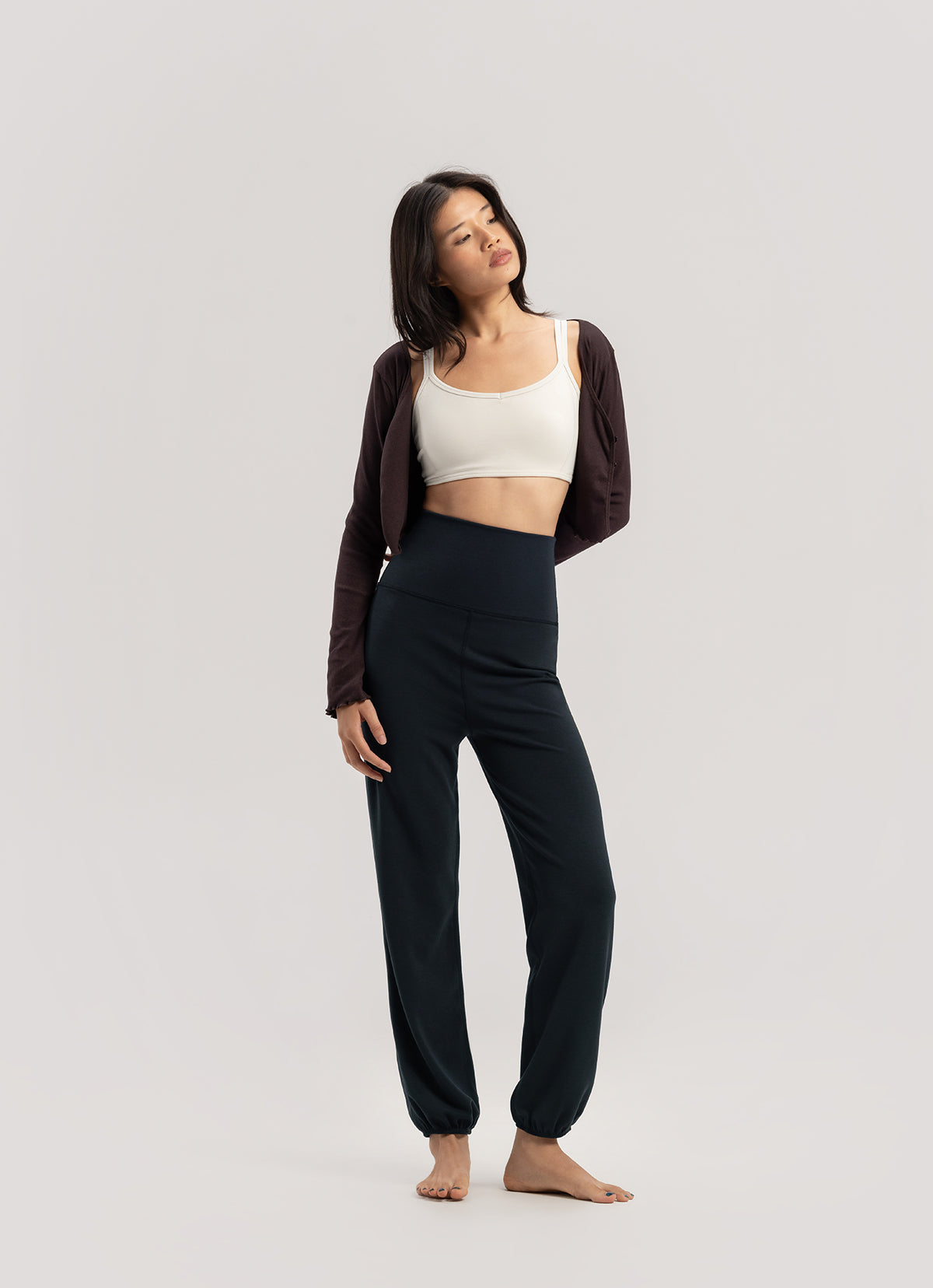 Crop rib cardigan_Chocolate Plum