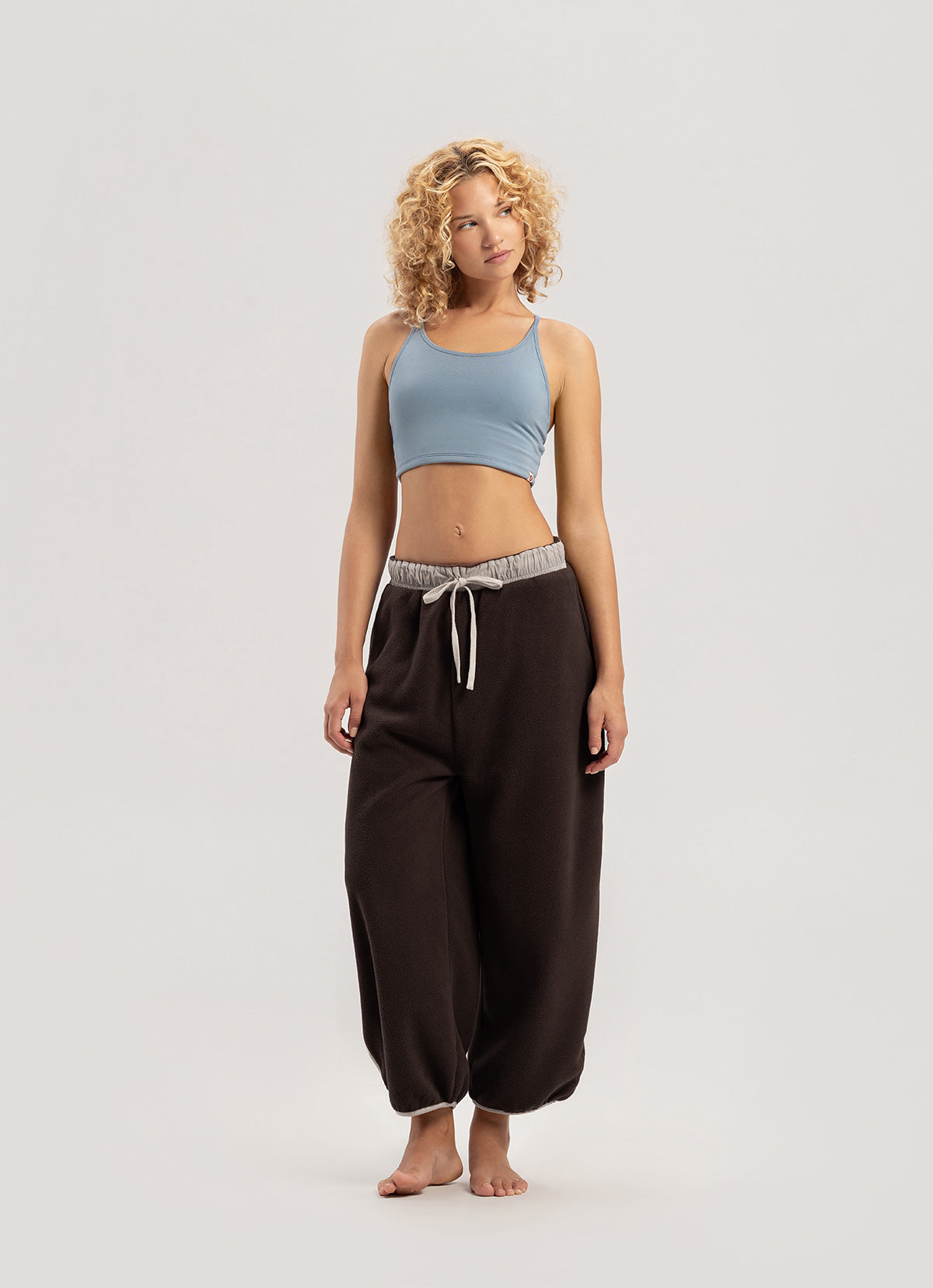 Button fleece pants (Unisex)_Brown