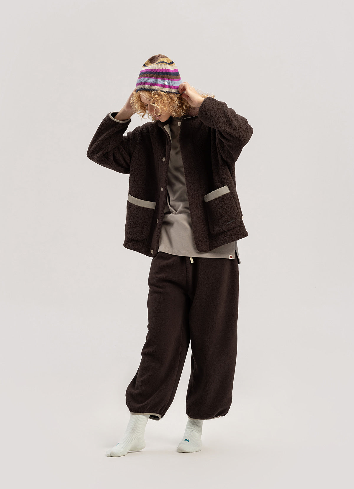 Button fleece pants (Unisex)_Brown