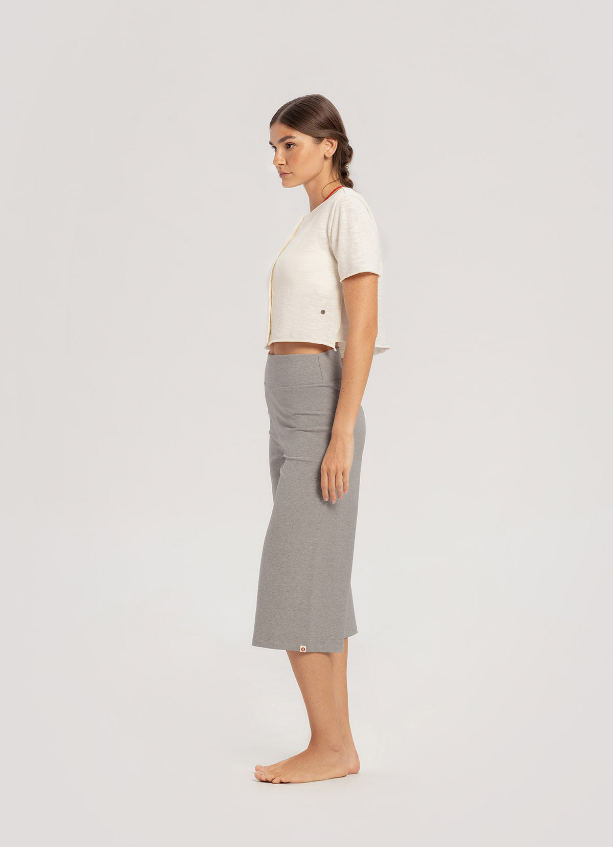 Linen half cardigan_Egret