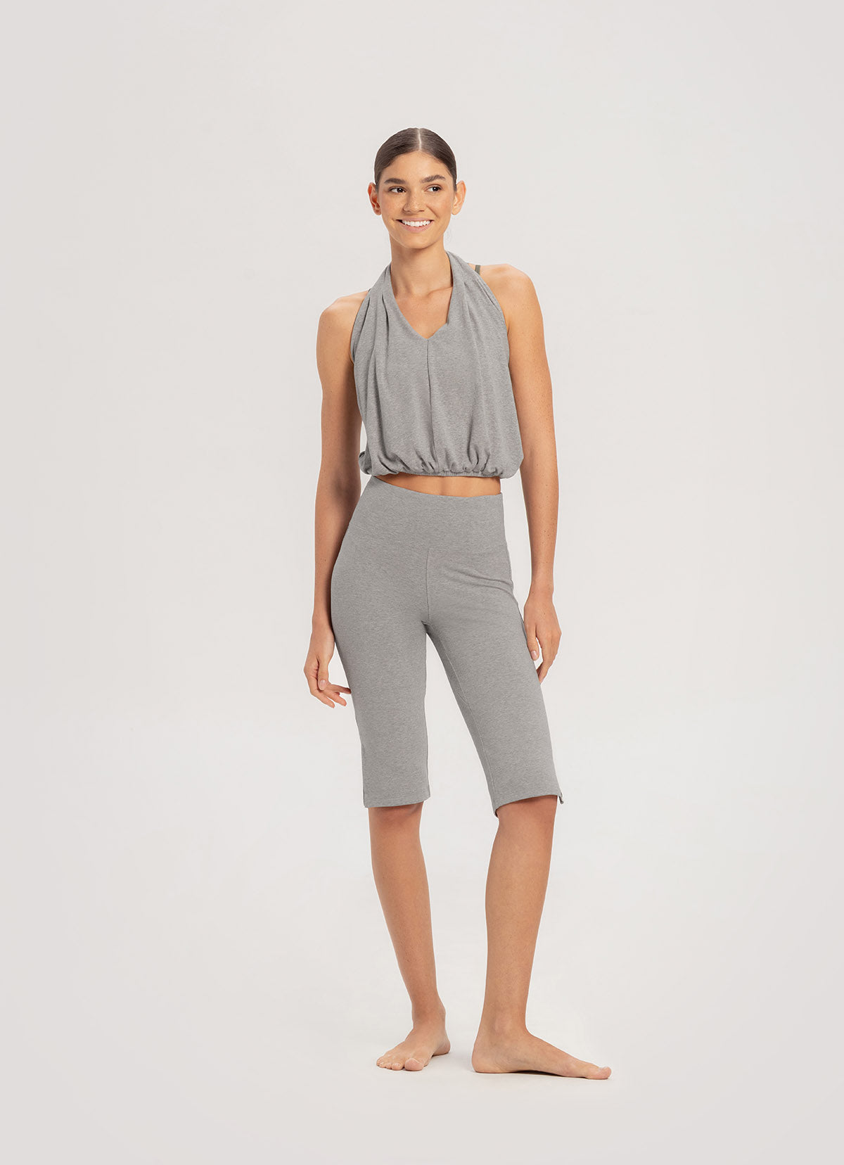 Petal halter top_Dark Melange Grey
