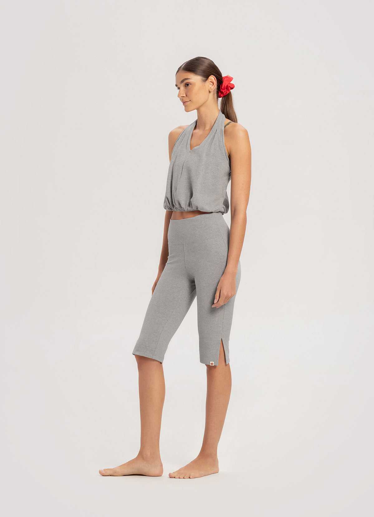 Petal halter top_Dark Melange Grey
