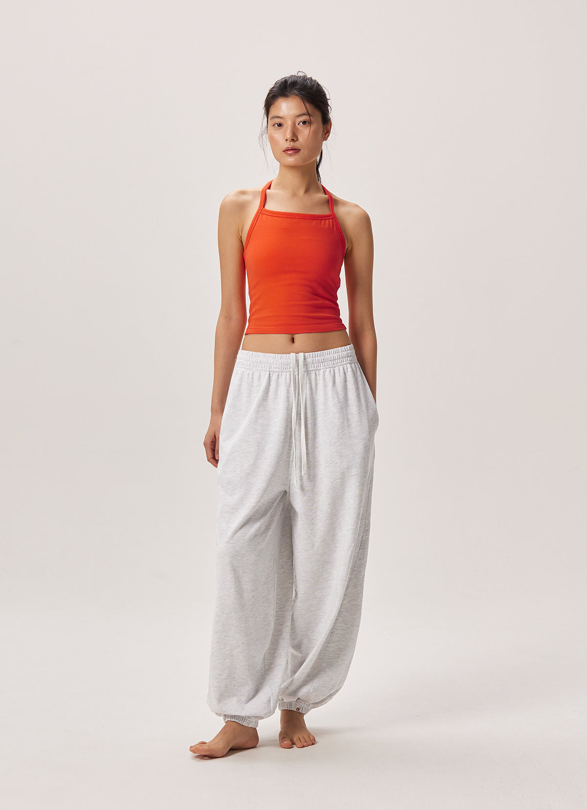 Diagonal jogger pants (Unisex)_Melange Grey