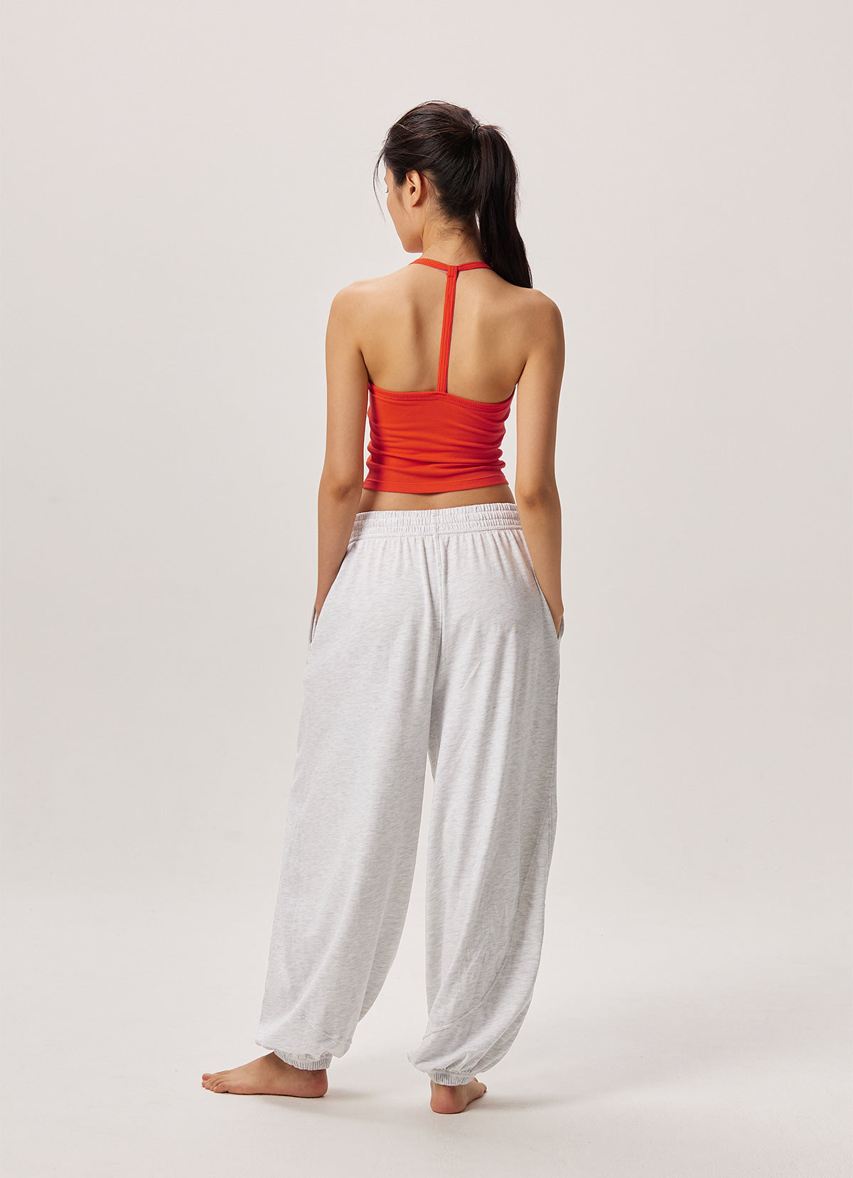 Diagonal jogger pants (Unisex)_Melange Grey