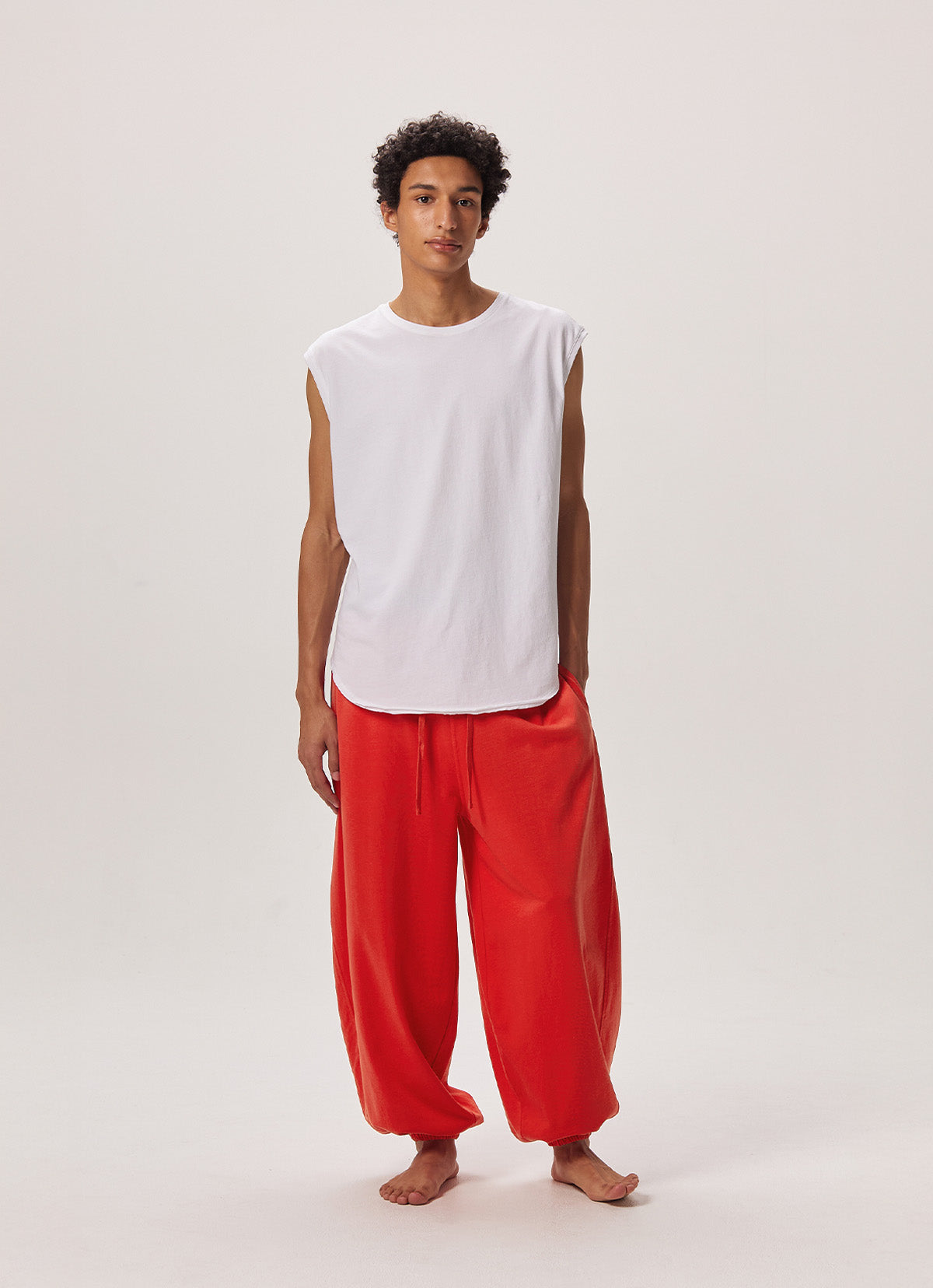 Diagonal jogger pants (Unisex)_Poppy Red
