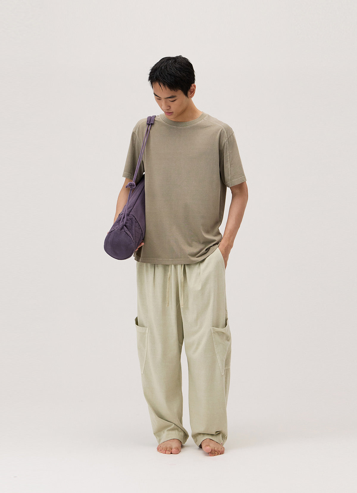 Pocket tapered pants (Unisex)_dyed_Moss Gray