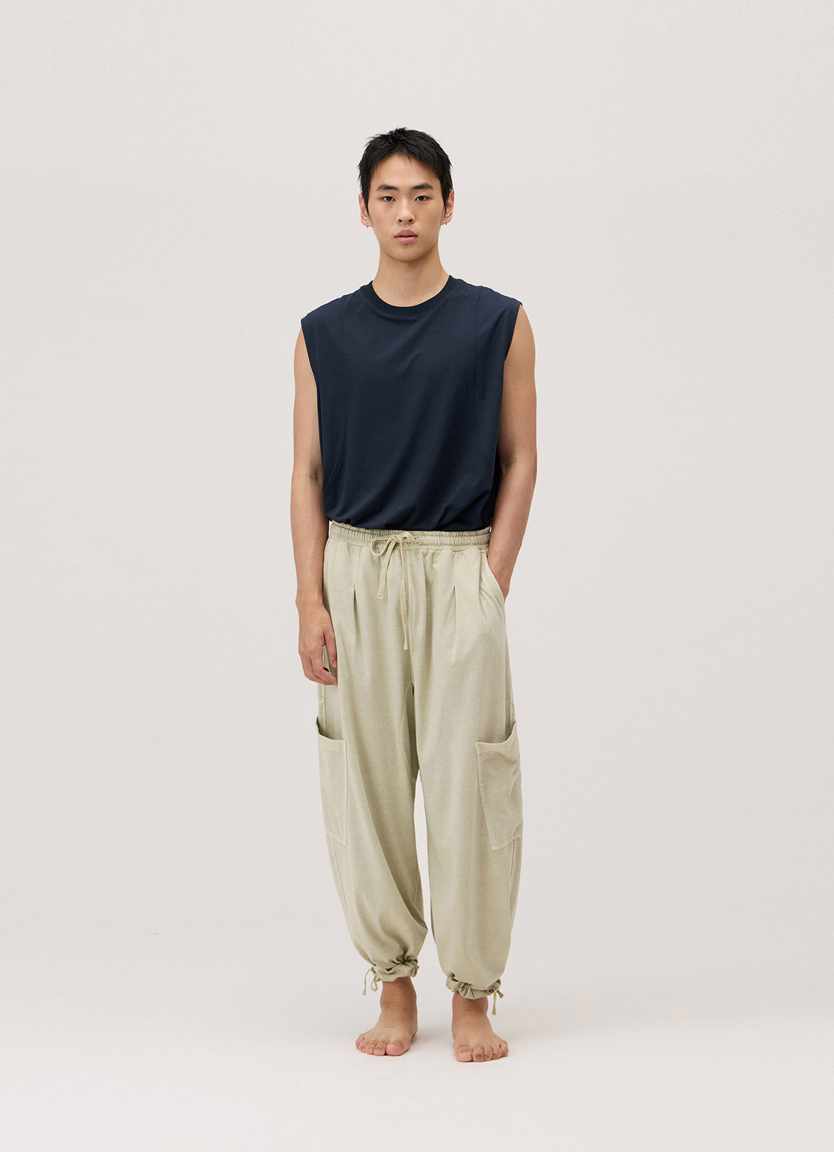 Pocket tapered pants (Unisex)_dyed_Moss Gray