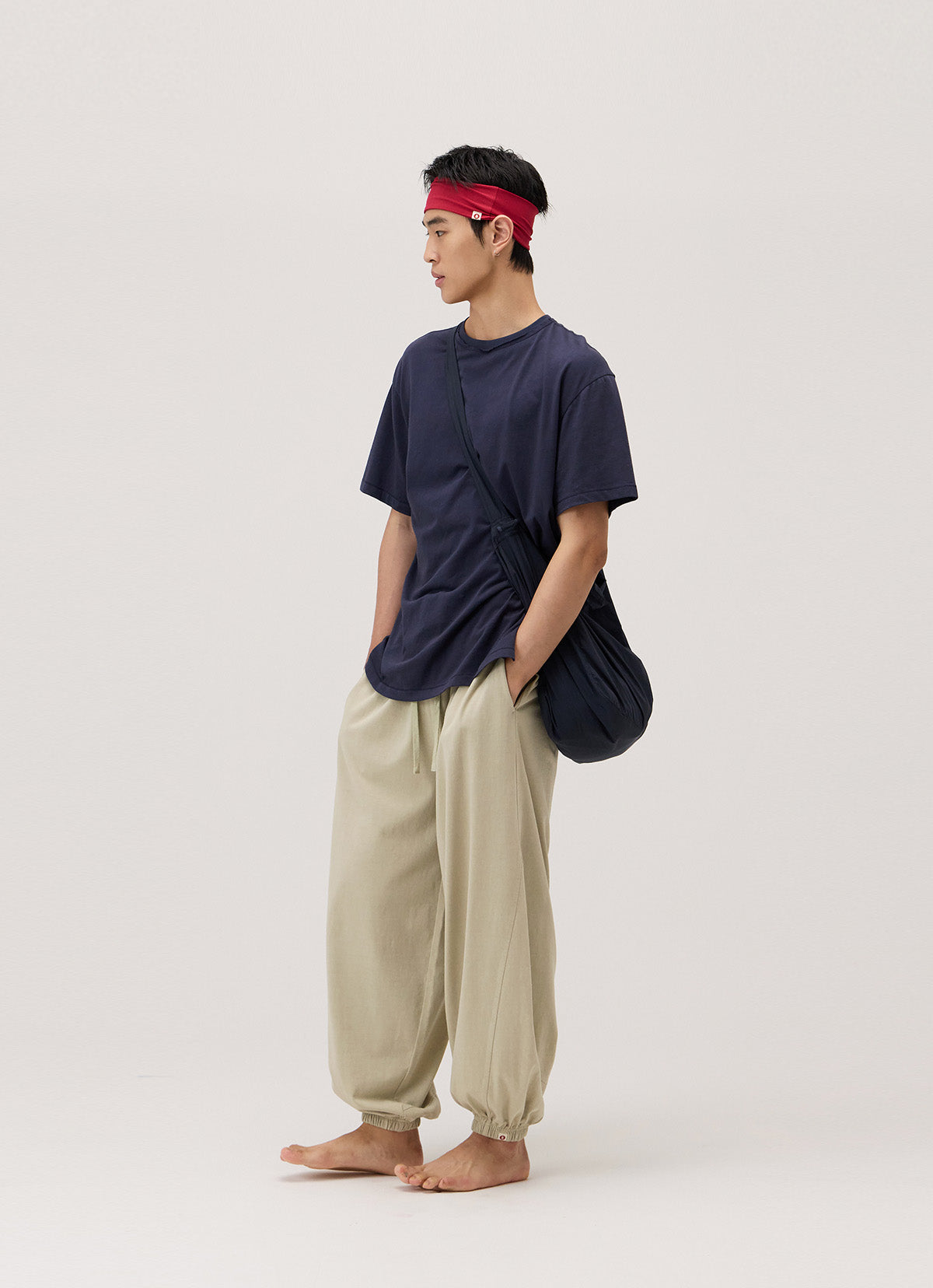 Diagonal jogger pants (Unisex)_Moss Gray