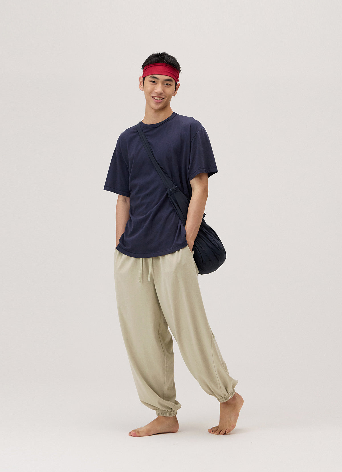 Diagonal jogger pants (Unisex)_Moss Gray