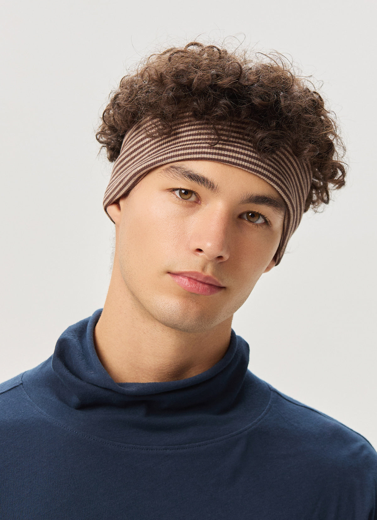 BM rib head band (stripe ver.)_Brown Multi