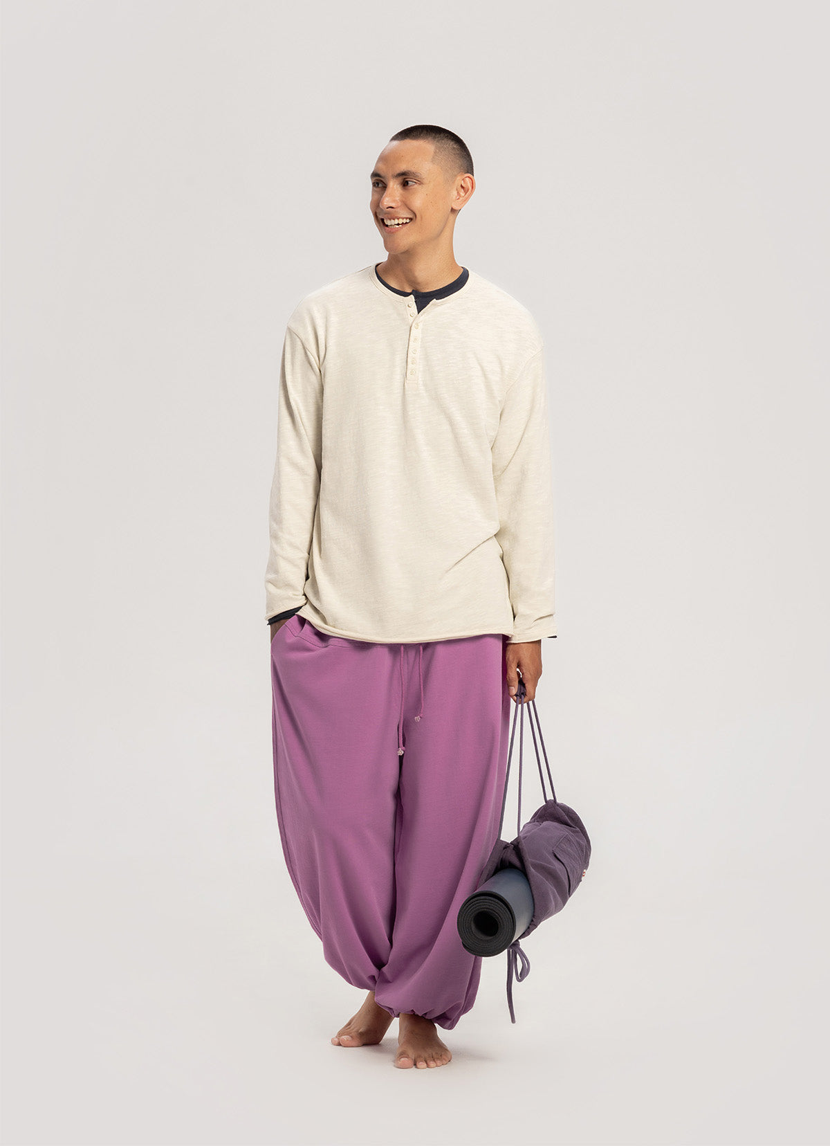 Henley neck long sleeve (Unisex)_Bone White