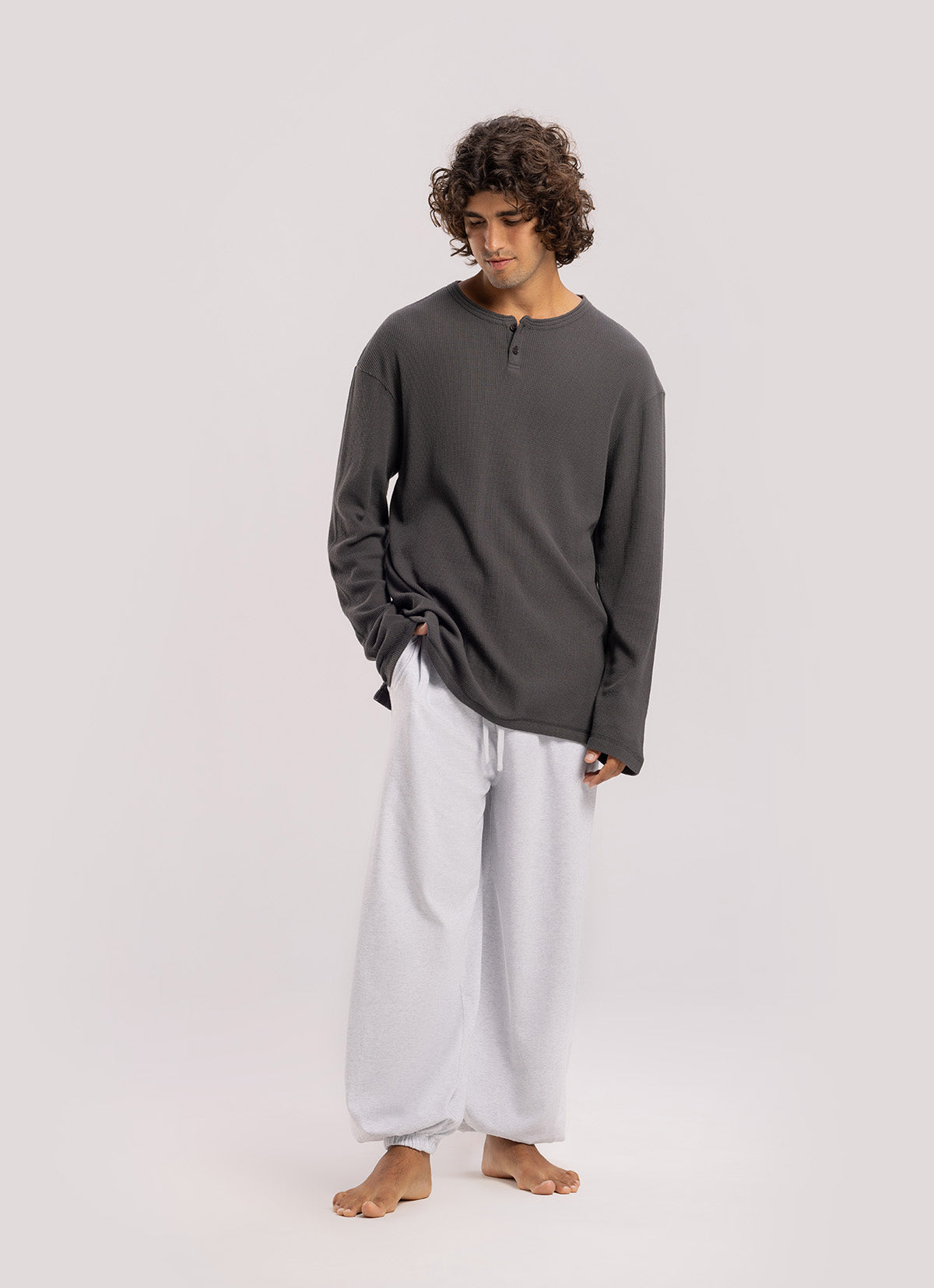 Diagonal jogger pants (Unisex)_Melange Grey