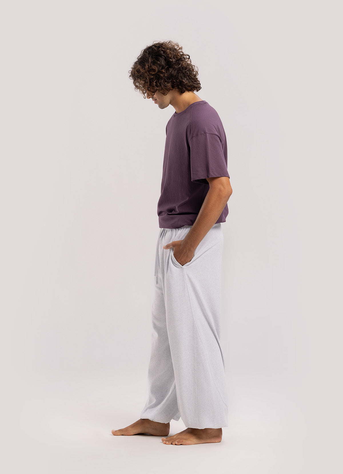 Diagonal jogger pants (Unisex)_Melange Grey