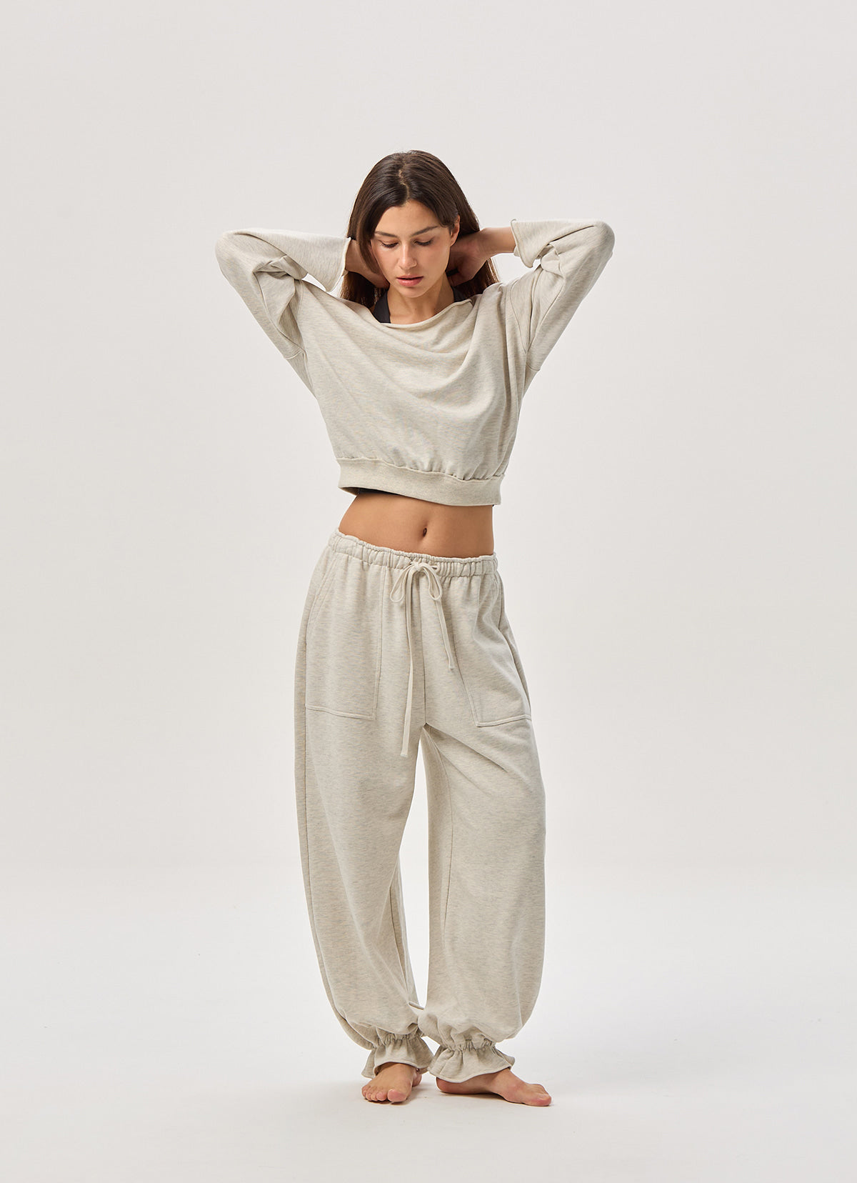Off-shoulder sweat top_Oatmeal Melange