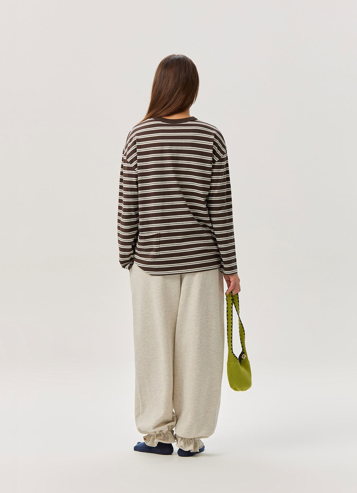 Small pocket long sleeve (Unisex)_stripe_Brown Multi
