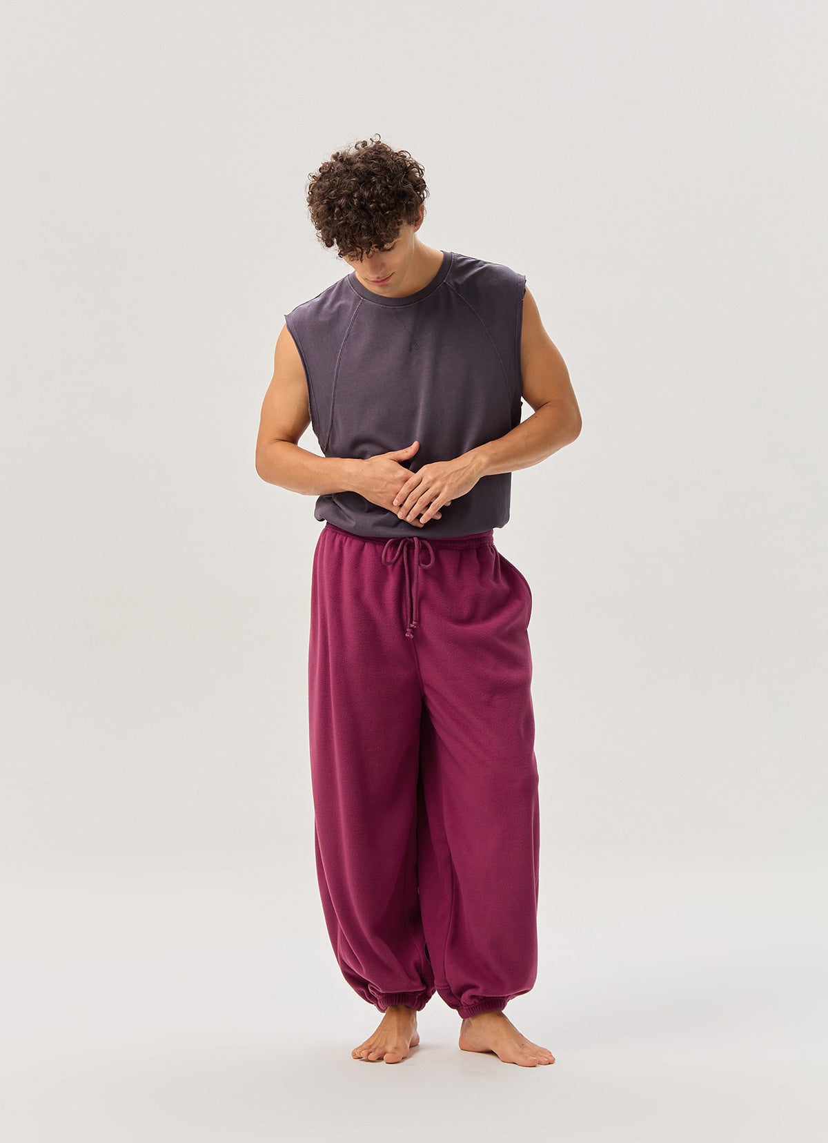 Diagonal jogger pants (Fleece ver.) (Unisex)_Raspberry Radiance
