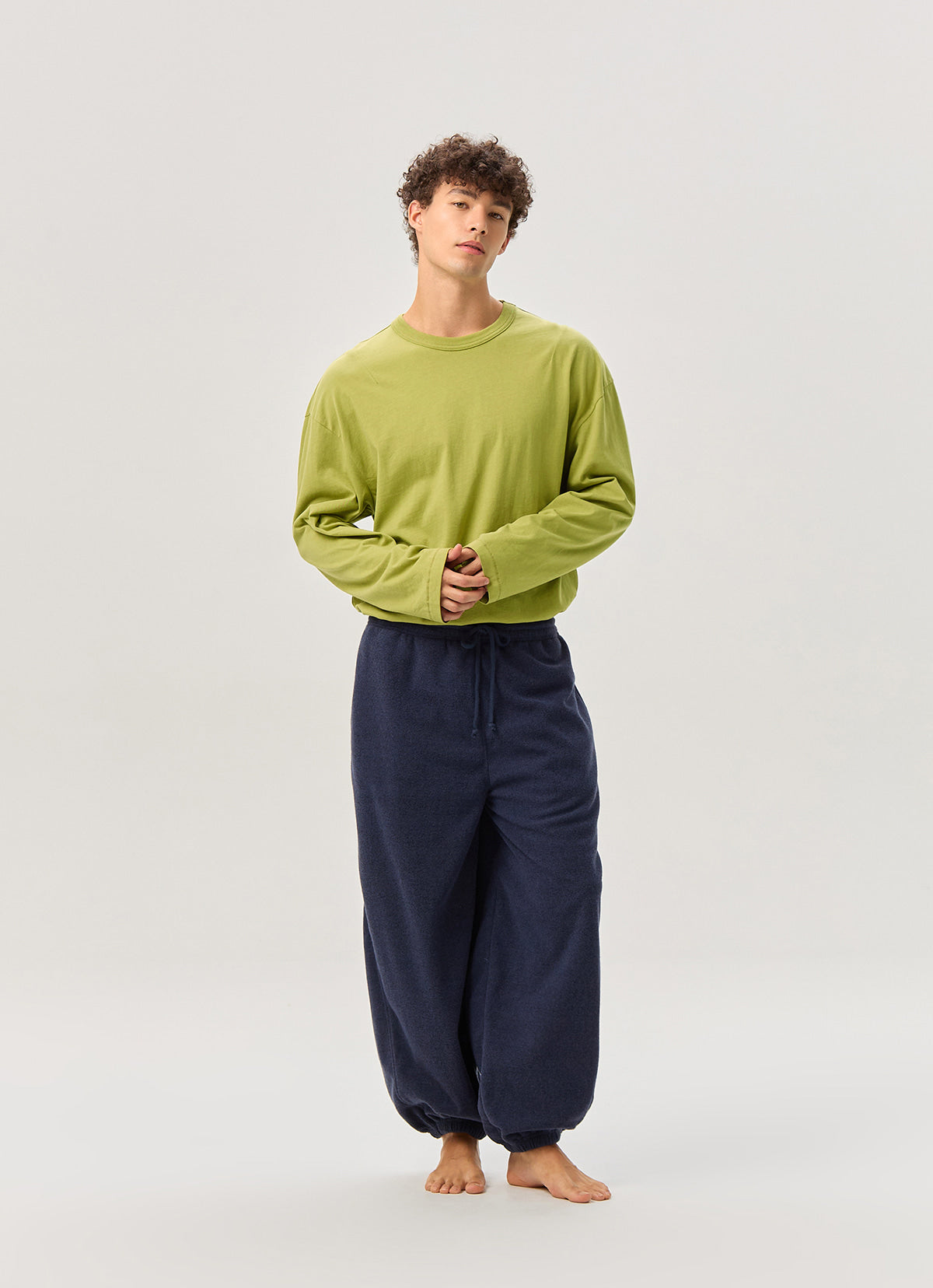 Diagonal jogger pants (Fleece ver.) (Unisex)_Blue Multi