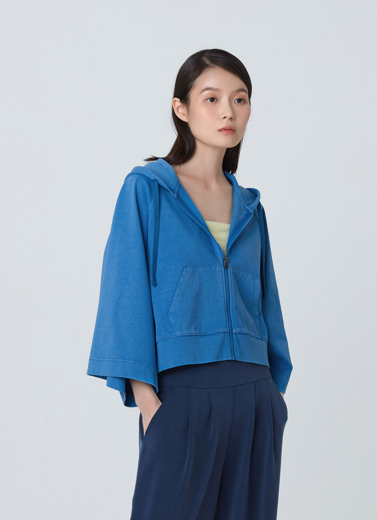 Wide sleeve zip-up hoodie_Deep Water