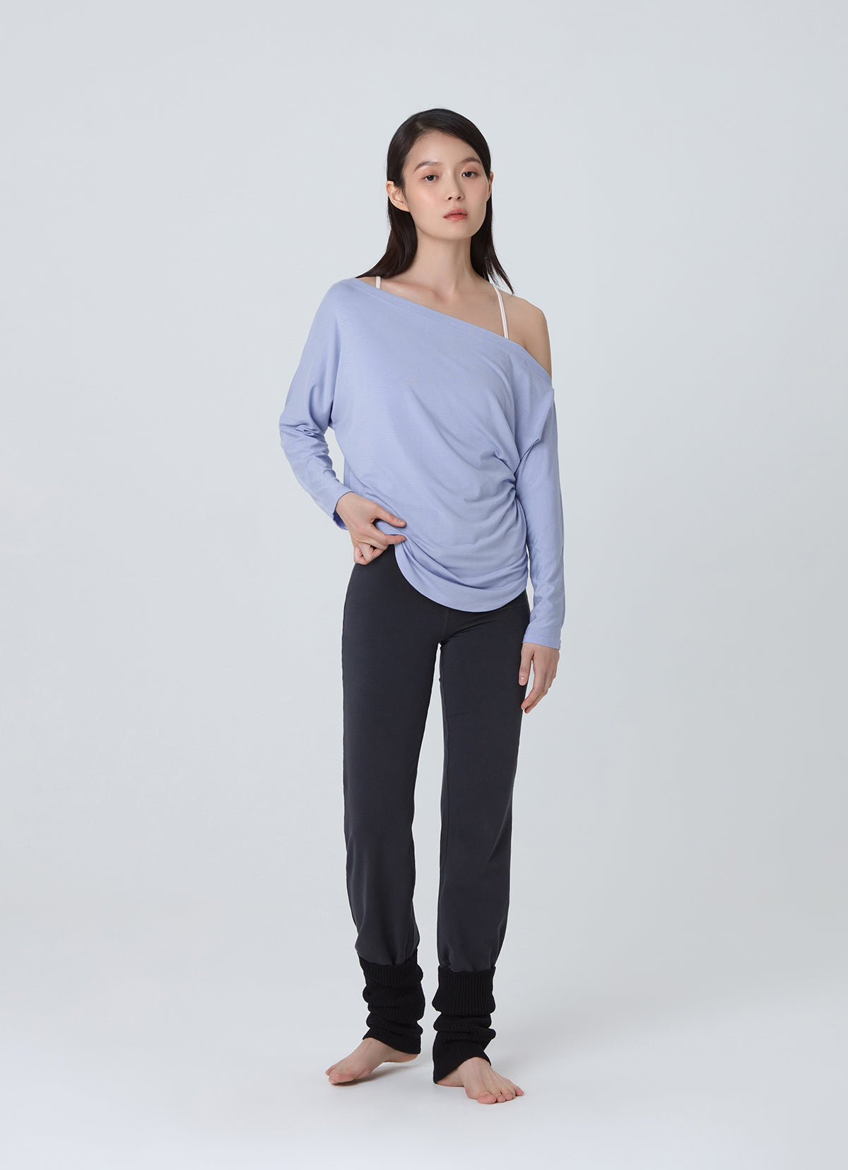 Unbalance shoulder long sleeve_Blue Heron