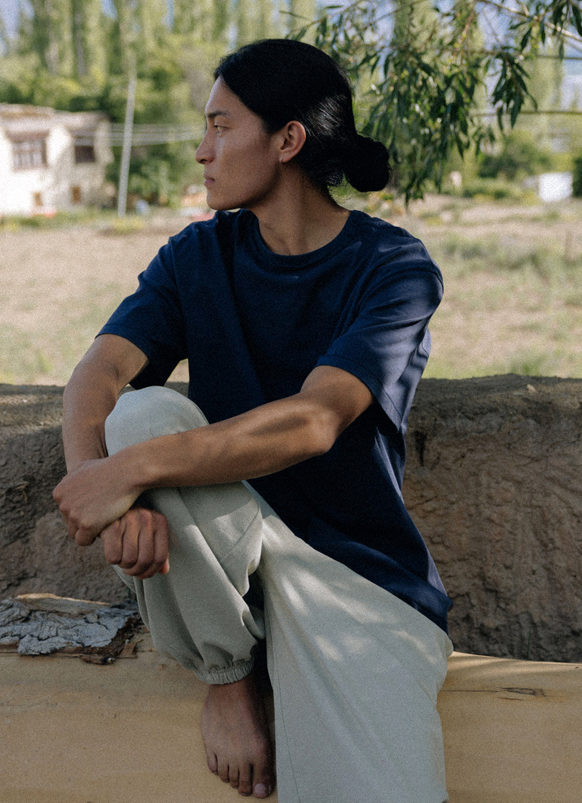 Diagonal jogger pants (Unisex)_Moss Gray