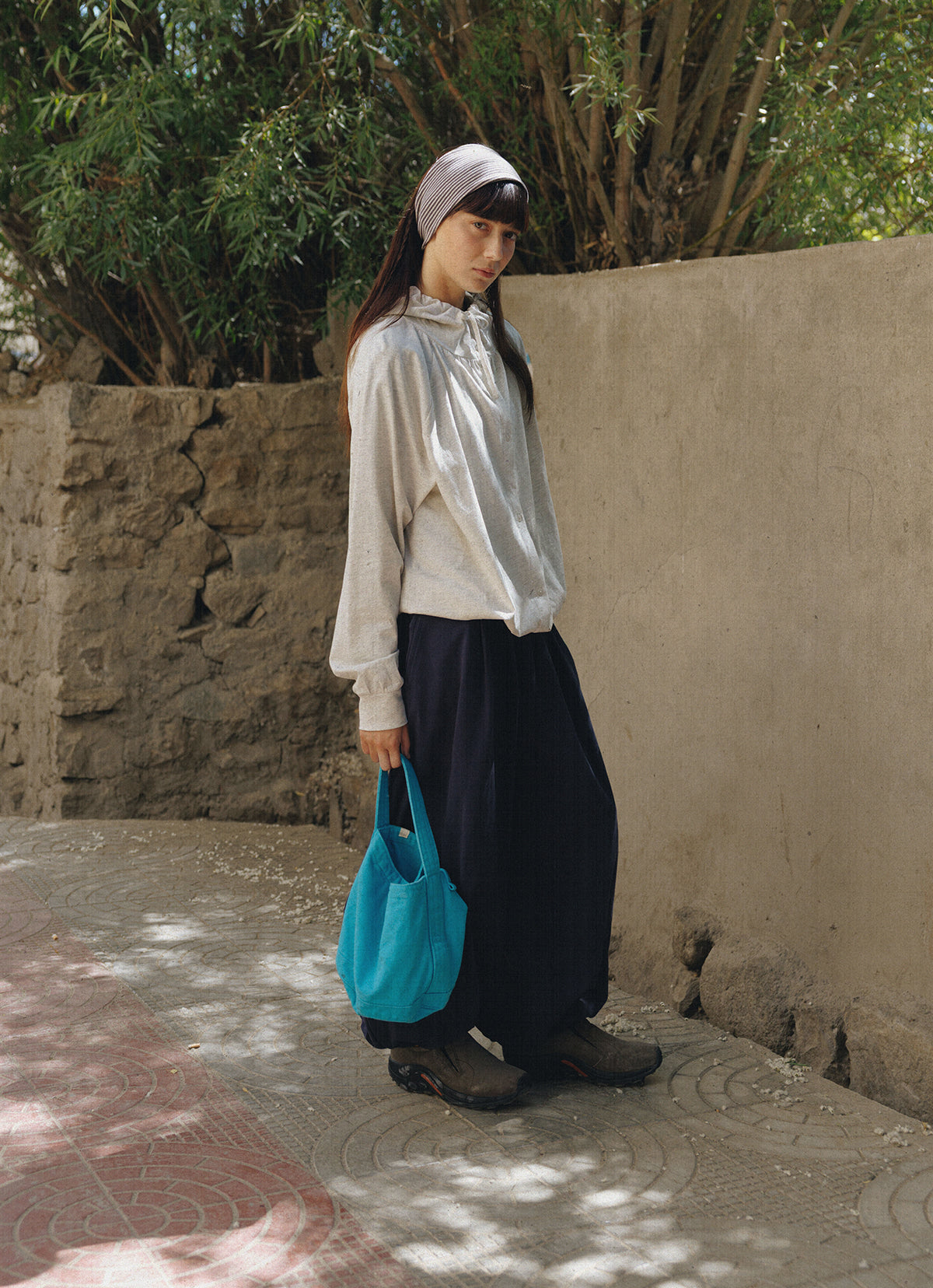 Shirring button-up hoodie_Oatmeal Melange